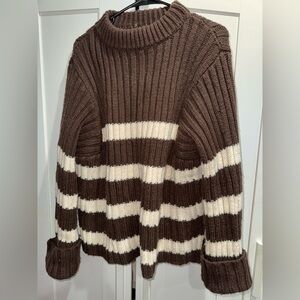 Zara Brown and Cream Cowl Neck Sweater